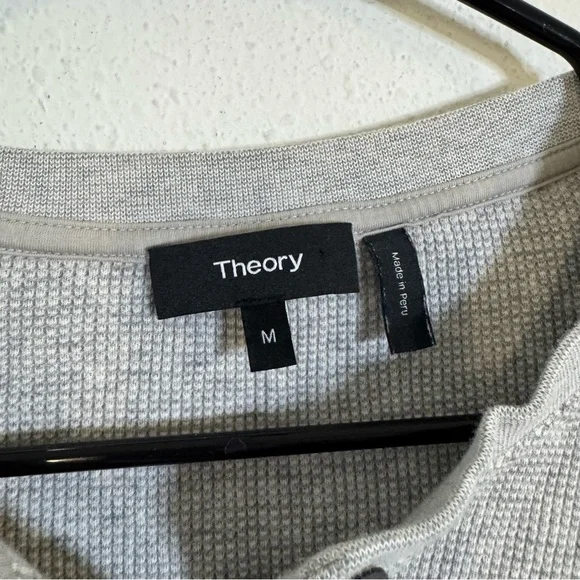 Theory Gray weekend waffle knit Henley lounge long sleeve shirt - Picture 3 of 5